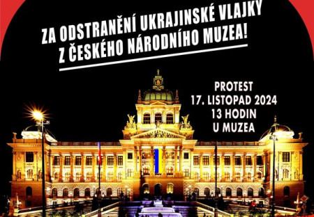 DEMONSTRACE ZA ODSTRANĚNÍ UKRAJINSKÉ VLAJKY Z NÁRODNÍHO MUZEA.