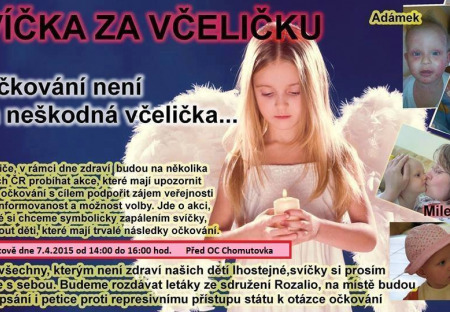 Svíčka za včeličku — vzpomínka na oběti nežádoucích účinků vakcinace — úterý 7.IV.2015 v 19 městech Česka